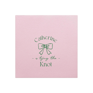 Set a scene of romance and anticipation with the Romantic Bow Bridal Shower Napkin, delicately personalized with the bride's name hovering above a graphic of an elegant bow, followed by "Tying the Knot" in a sleek, modern script. The perfect blend of love and style for her special day.