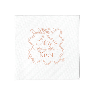 Celebrate the bride-to-be with the Ribbon Frame Tying the Knot Napkin, featuring her name elegantly placed above the phrase Tying the Knot in a contemporary script. Enclosed by a looping ribbon frame with a neat bow, this napkin adds a sophisticated and whimsical touch to her bridal shower.
