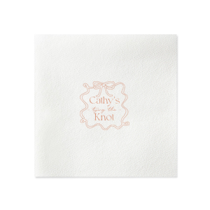 Celebrate the bride-to-be with the Ribbon Frame Tying the Knot Napkin, featuring her name elegantly placed above the phrase Tying the Knot in a contemporary script. Enclosed by a looping ribbon frame with a neat bow, this napkin adds a sophisticated and whimsical touch to her bridal shower.