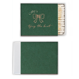 Spark excitement for the upcoming nuptials with the Bow Tying the Knot Bridal Matchbook, personalized with the bride's name elegantly arched over a stylized bow graphic. The phrase "Tying the Knot" in a delicate script font completes the design, making for a memorable and functional keepsake from the bridal shower.