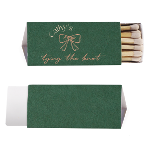 Spark excitement for the upcoming nuptials with the Bow Tying the Knot Bridal Matchbook, personalized with the bride's name elegantly arched over a stylized bow graphic. The phrase "Tying the Knot" in a delicate script font completes the design, making for a memorable and functional keepsake from the bridal shower.