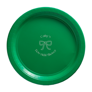 Present your bridal shower treats on the Bowridal Shower Elegance Plate, beautifully adorned with the bride's name arched over a sophisticated bow graphic. The charming phrase "Bow-ridal Shower" below adds a playful twist to this chic and stylish serving piece.
