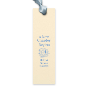 Mark your place in the story of love with the A New Chapter Begins Bookmark, featuring a stack of books that symbolize the journey ahead. Personalize this keepsake with the couple's names and the date of their special occasion, a thoughtful memento of their new beginning together.