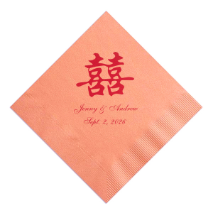Double your delight with the Double Happiness Chinese Symbol Napkin. Featuring the legendary 囍 symbol, it promises joy squared! Add the couple’s names and date below, and you've got a napkin that's not just happy—it's twice as nice!