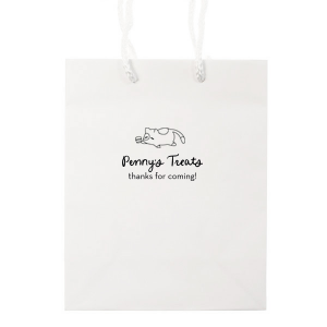 Carry your essentials in the Chillin' Cat Personalized Bag, featuring a relaxed cartoon cat cradling a cup. Add a personal touch with your or your cat's name in a flowing script font below this playful and modern graphic. The perfect tote to pass out wedding party favors or give your friends after a house party.