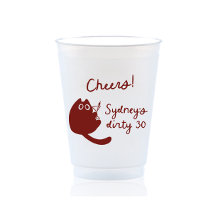 Toast to another fabulous year with the Birthday Cheers Cat Martini Cup, showcasing a cute graphic of a cartoon cat holding a martini glass. Personalize this festive cup with your name, milestone birthday year, and a spirited "Cheers!" in a stylish script font—a purr-fect celebration accessory.