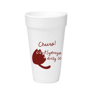 Toast to another fabulous year with the Birthday Cheers Cat Martini Cup, showcasing a cute graphic of a cartoon cat holding a martini glass. Personalize this festive cup with your name, milestone birthday year, and a spirited "Cheers!" in a stylish script font—a purr-fect celebration accessory.