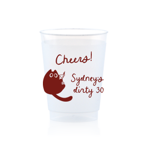 Toast to another fabulous year with the Birthday Cheers Cat Martini Cup, showcasing a cute graphic of a cartoon cat holding a martini glass. Personalize this festive cup with your name, milestone birthday year, and a spirited "Cheers!" in a stylish script font—a purr-fect celebration accessory.