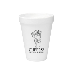 Invite man's best friend to your wedding with the Golden Retriever Wedding Cup. Featuring an adorable picture of a golden retriever, you can personalize this cup with the couple's names for a wedding. 