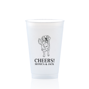 Invite man's best friend to your wedding with the Golden Retriever Wedding Cup. Featuring an adorable picture of a golden retriever, you can personalize this cup with the couple's names for a wedding. 