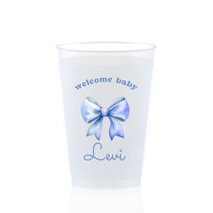 Celebrate your special occasion with our personalized frosted cup, featuring charming a watercolor blue bow artwork and the phrase "Welcome Baby." With room for the baby’s name, this cup is perfect for holding sodas, juice, and other drinks.