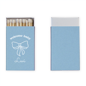 Add a spark to your celebration with our personalized matchbook, featuring elegant bow artwork and the phrase "Welcome Baby." With room for the baby’s name, these foil-printed, made-to-order matchbooks are perfect as party favors. Ideal for baby showers, personalized keepsakes, and unique event mementos.