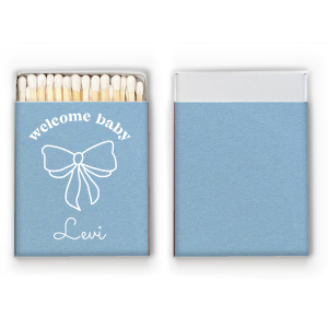 Add a spark to your celebration with our personalized matchbook, featuring elegant bow artwork and the phrase "Welcome Baby." With room for the baby’s name, these foil-printed, made-to-order matchbooks are perfect as party favors. Ideal for baby showers, personalized keepsakes, and unique event mementos.