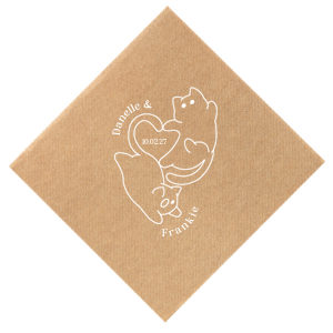 Embrace the warmth of your wedding day with the Cat Tails of Love Wedding Napkin. This endearing design features two cats creating a heart shape, with space to inscribe your event date at the center. Personalize the arc above with the couple's names, adding a whisker of romance to your table setting.