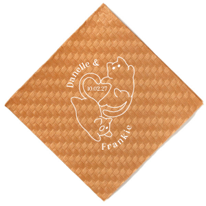 Embrace the warmth of your wedding day with the Cat Tails of Love Wedding Napkin. This endearing design features two cats creating a heart shape, with space to inscribe your event date at the center. Personalize the arc above with the couple's names, adding a whisker of romance to your table setting.