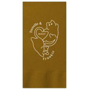 Embrace the warmth of your wedding day with the Cat Tails of Love Wedding Napkin. This endearing design features two cats creating a heart shape, with space to inscribe your event date at the center. Personalize the arc above with the couple's names, adding a whisker of romance to your table setting.