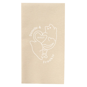 Embrace the warmth of your wedding day with the Cat Tails of Love Wedding Napkin. This endearing design features two cats creating a heart shape, with space to inscribe your event date at the center. Personalize the arc above with the couple's names, adding a whisker of romance to your table setting.