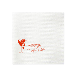 Celebrate another year of purr-fection with the Meowtini Time Birthday Napkin, featuring a whimsical drawing of a cat lounging in a martini glass, olives playfully tumbling out. Beside it, the phrase "Meowtini Time" invites a smile, with space for your name and new age in a chic script. The ultimate party accessory for cat and cocktail enthusiasts alike.