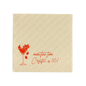 Celebrate another year of purr-fection with the Meowtini Time Birthday Napkin, featuring a whimsical drawing of a cat lounging in a martini glass, olives playfully tumbling out. Beside it, the phrase "Meowtini Time" invites a smile, with space for your name and new age in a chic script. The ultimate party accessory for cat and cocktail enthusiasts alike.