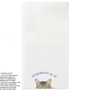 Make your celebration a memorable one with the Cat's Meow Birthday Portrait Napkin, showcasing a beloved photo of a cat's face. Tailor this delightful napkin with the name and age of the honored person or pet, ensuring a purr-sonalized touch for any birthday party, be it for an adult, child, or feline friend.