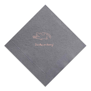 Showcase your love for feline friends with the Chillin' Cat Personalized Napkin, featuring a sleek, minimalist depiction of a cartoon cat contently resting on its stomach with a cup in paw. Below the charming design, add a personal flair with your or your cat's name in an elegant script font, perfect for any cat lover's gathering.