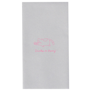 Showcase your love for feline friends with the Chillin' Cat Personalized Napkin, featuring a sleek, minimalist depiction of a cartoon cat contently resting on its stomach with a cup in paw. Below the charming design, add a personal flair with your or your cat's name in an elegant script font, perfect for any cat lover's gathering.
