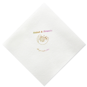 Dance into matrimony with the Disco Cat Wedding Napkin, a playful addition to your celebration featuring a cat clutching a disco ball, surrounded by sparkles. Personalize with the couple's names in a retro-modern font for a whimsical touch to your nuptial festivity.