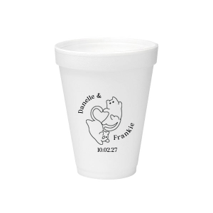 Unite in love with the Cat Tails of Love Wedding Cup, where two cats entwine tails to form a heart. Arched around the design you can customize with the couple's names and below the date of your union.