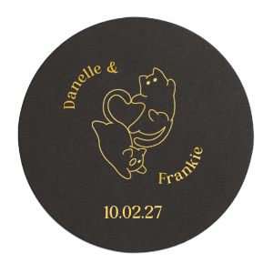 Cherish your wedded bliss with the Cat Tails of Love Coaster, showcasing an endearing illustration of two cats forming a heart with their tails. Arch the couple's names around this charming design and finalize with the event date below, creating a purr-sonal touch for your wedding day tablescape.