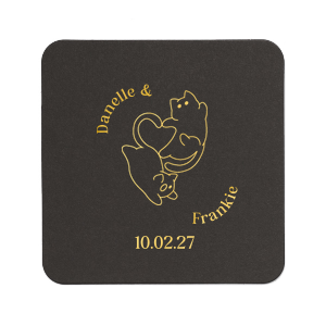Cherish your wedded bliss with the Cat Tails of Love Coaster, showcasing an endearing illustration of two cats forming a heart with their tails. Arch the couple's names around this charming design and finalize with the event date below, creating a purr-sonal touch for your wedding day tablescape.