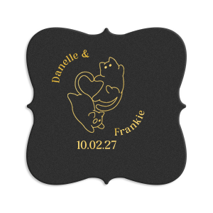 Cherish your wedded bliss with the Cat Tails of Love Coaster, showcasing an endearing illustration of two cats forming a heart with their tails. Arch the couple's names around this charming design and finalize with the event date below, creating a purr-sonal touch for your wedding day tablescape.