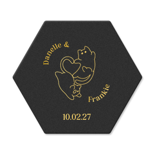 Cherish your wedded bliss with the Cat Tails of Love Coaster, showcasing an endearing illustration of two cats forming a heart with their tails. Arch the couple's names around this charming design and finalize with the event date below, creating a purr-sonal touch for your wedding day tablescape.