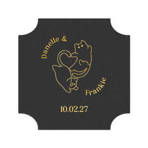 Cherish your wedded bliss with the Cat Tails of Love Coaster, showcasing an endearing illustration of two cats forming a heart with their tails. Arch the couple's names around this charming design and finalize with the event date below, creating a purr-sonal touch for your wedding day tablescape.