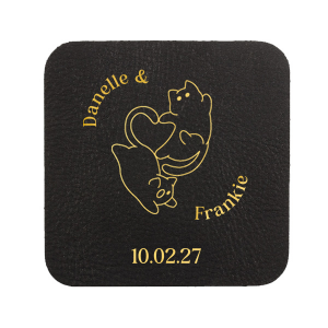 Cherish your wedded bliss with the Cat Tails of Love Coaster, showcasing an endearing illustration of two cats forming a heart with their tails. Arch the couple's names around this charming design and finalize with the event date below, creating a purr-sonal touch for your wedding day tablescape.