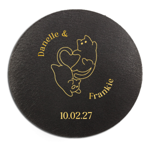 Cherish your wedded bliss with the Cat Tails of Love Coaster, showcasing an endearing illustration of two cats forming a heart with their tails. Arch the couple's names around this charming design and finalize with the event date below, creating a purr-sonal touch for your wedding day tablescape.