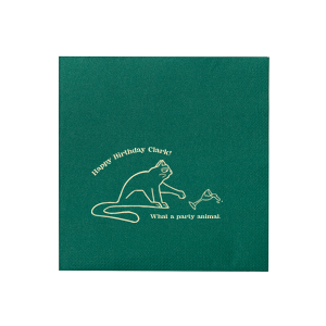Add a splash of humor to your celebration with our personalized party napkins! Custom printed with the foil color of your choice, these napkins feature a playful design of a cat knocking over a glass that's sure to bring a smile to your guests' faces. Perfect for birthdays, casual gatherings, and fun events. Ideal for serving appetizers, drinks and dessert