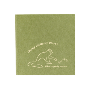 Add a splash of humor to your celebration with our personalized party napkins! Custom printed with the foil color of your choice, these napkins feature a playful design of a cat knocking over a glass that's sure to bring a smile to your guests' faces. Perfect for birthdays, casual gatherings, and fun events. Ideal for serving appetizers, drinks and dessert