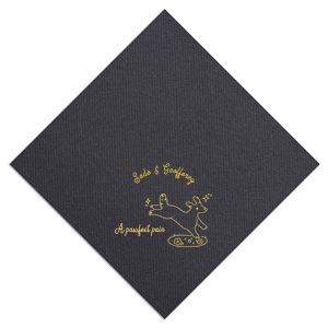 Celebrate your nuptials with the Pawfect Pair Wedding Napkin, featuring a joyous illustration of a dog in mid-leap above a grassy knoll, surrounded by a sprinkle of sparkles. Personalize with the couple's names arched above this heartwarming scene, symbolizing the playful spirit and boundless love of your special day.