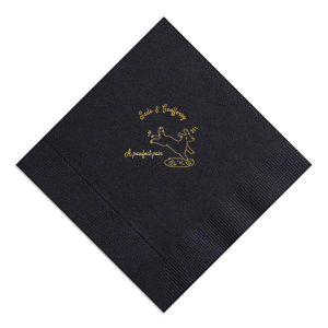 Celebrate your nuptials with the Pawfect Pair Wedding Napkin, featuring a joyous illustration of a dog in mid-leap above a grassy knoll, surrounded by a sprinkle of sparkles. Personalize with the couple's names arched above this heartwarming scene, symbolizing the playful spirit and boundless love of your special day.