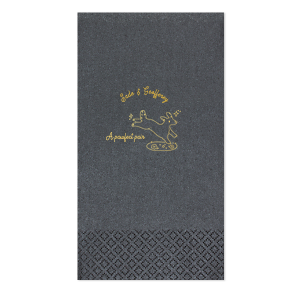 Celebrate your nuptials with the Pawfect Pair Wedding Napkin, featuring a joyous illustration of a dog in mid-leap above a grassy knoll, surrounded by a sprinkle of sparkles. Personalize with the couple's names arched above this heartwarming scene, symbolizing the playful spirit and boundless love of your special day.