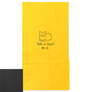 Send your guests home with a smile using the LoafIng Cat Favor Bag, perfect for weddings or birthday parties. This adorable bag showcases a sitting cat with its legs tucked, and the inviting words "Take a Treat" in a graceful script. Personalize with your name or the couple's initials for a sweet parting gift.