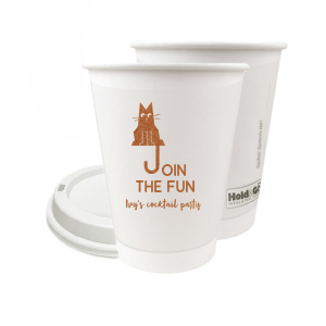 Elevate your home entertaining or birthday bash with the Cat Join the Fun Cup, whimsically illustrated with a cat whose tail creatively forms the letter 'J', helping to spell the phrase "Join the Fun." Below this playful design, add a personal touch by customizing with your name, inviting guests to share in the merriment.