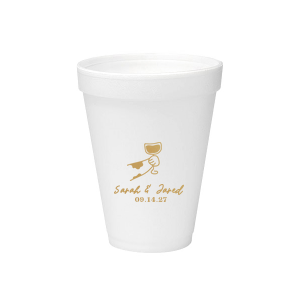 Cheers to love with the Toasting Hands Wedding Cup, adorned with a delightful cartoon hand raising a glass of wine in celebration. Beneath this charming graphic, add a personal touch with the couple's names in a playful script font, followed by the event date in a classic serif. A delightful addition to your wedding day festivities.
