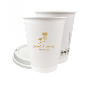 Cheers to love with the Toasting Hands Wedding Cup, adorned with a delightful cartoon hand raising a glass of wine in celebration. Beneath this charming graphic, add a personal touch with the couple's names in a playful script font, followed by the event date in a classic serif. A delightful addition to your wedding day festivities.