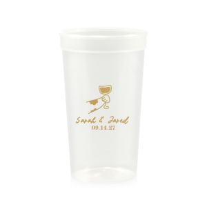 Cheers to love with the Toasting Hands Wedding Cup, adorned with a delightful cartoon hand raising a glass of wine in celebration. Beneath this charming graphic, add a personal touch with the couple's names in a playful script font, followed by the event date in a classic serif. A delightful addition to your wedding day festivities.