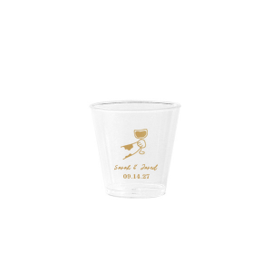 Cheers to love with the Toasting Hands Wedding Cup, adorned with a delightful cartoon hand raising a glass of wine in celebration. Beneath this charming graphic, add a personal touch with the couple's names in a playful script font, followed by the event date in a classic serif. A delightful addition to your wedding day festivities.