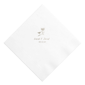 Add a whimsical touch to your wedding celebration with the Toasting Hands Wedding Napkin, showcasing a charming cartoon hand toasting with a glass of wine. Customizable with the couple's names in a sweet script font and the special date in an elegant serif below, this napkin is a perfect blend of fun and sophistication.