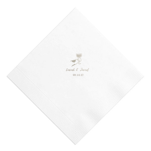 Add a whimsical touch to your wedding celebration with the Toasting Hands Wedding Napkin, showcasing a charming cartoon hand toasting with a glass of wine. Customizable with the couple's names in a sweet script font and the special date in an elegant serif below, this napkin is a perfect blend of fun and sophistication.