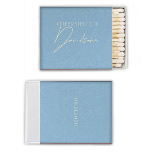 Ignite the romance of your fall wedding with the Boho Terracotta Wedding Date Matchbox. The cover gracefully states "Celebrating the" in a sophisticated serif font, inviting you to add the newlyweds' surname in an elegant script. On the reverse, commemorate your special day with the date in matching serif, all enveloped in the collection's signature warm and moody tones.