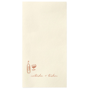 Enhance your wedding's aesthetic with the Boho Terracotta Line Art Wedding Guest Hand Towel, part of a collection that embodies the allure of autumn. This towel is adorned with graceful line drawings of a wine bottle and glass, with space below to feature the bride and groom's names in an elegant script, marrying the charm of modern boho chic with the warmth of terracotta hues.